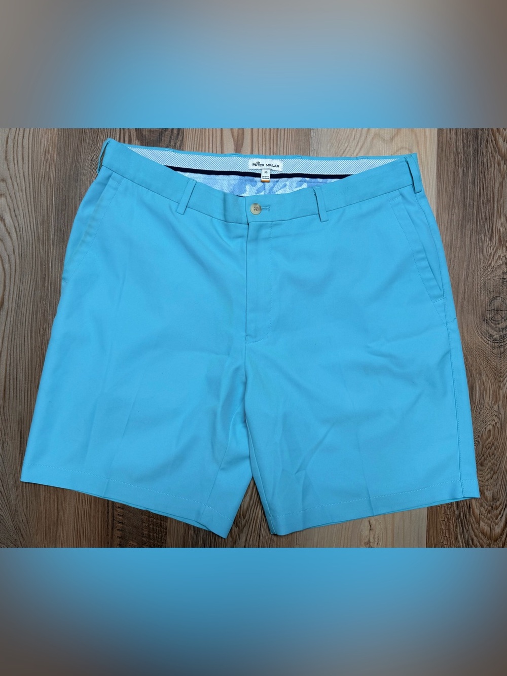 Peter Millar Men 35 Blue Performance Golf Shorts Flat Front Crown Sport